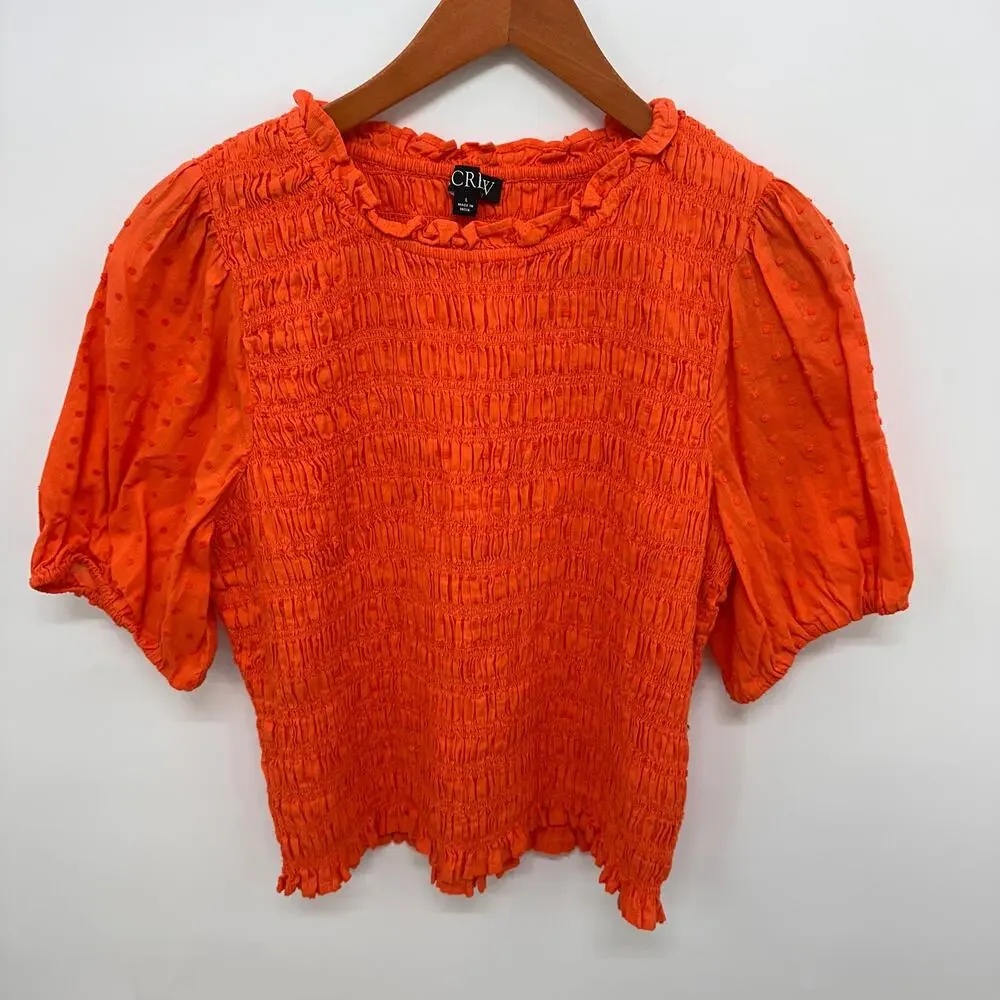 J.CREW Puff-sleeve textured voile smocked top BI436 // L